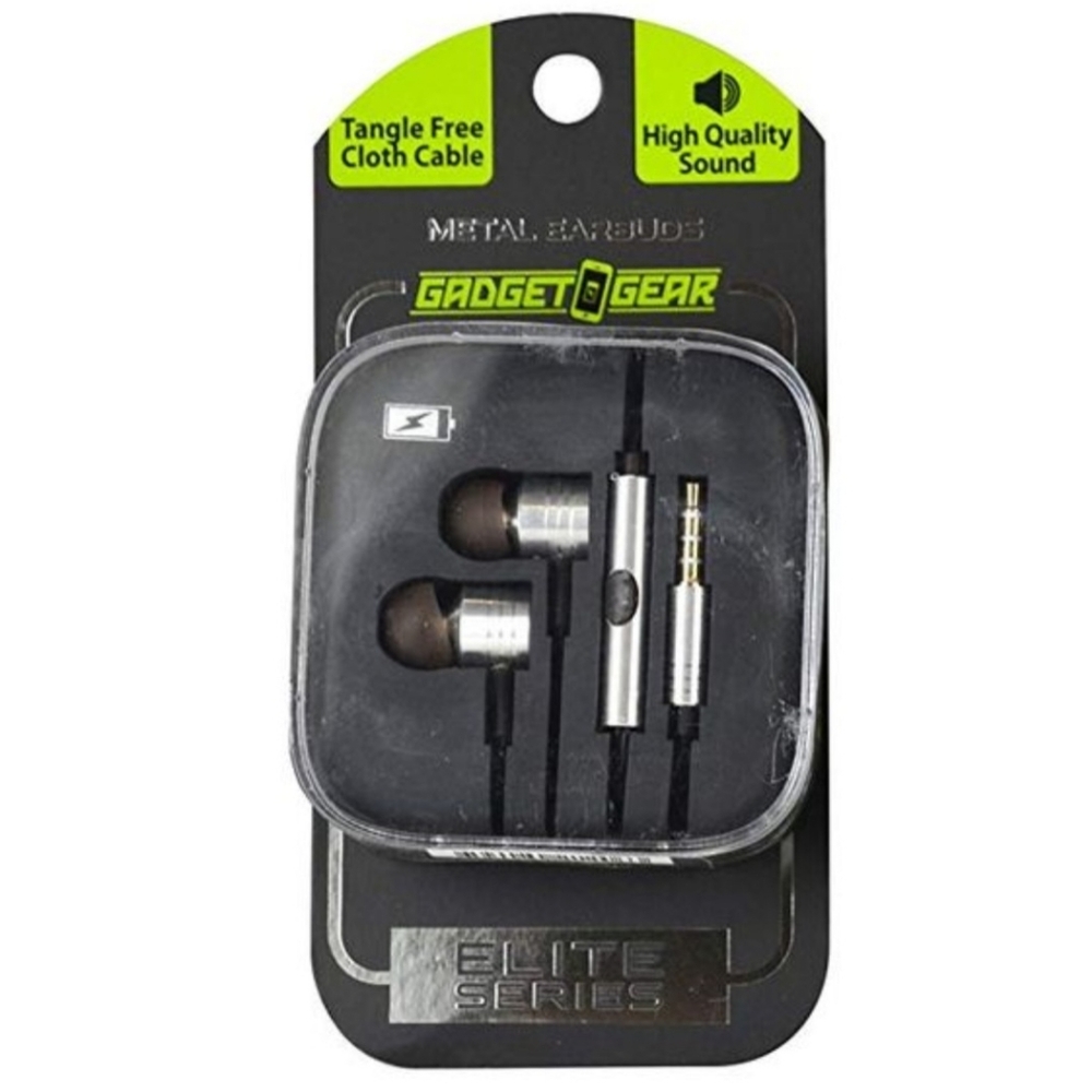 New Gadget Gear Elite Series Fabric Wrapped Metal Earbuds, Sound, Volume & Mic